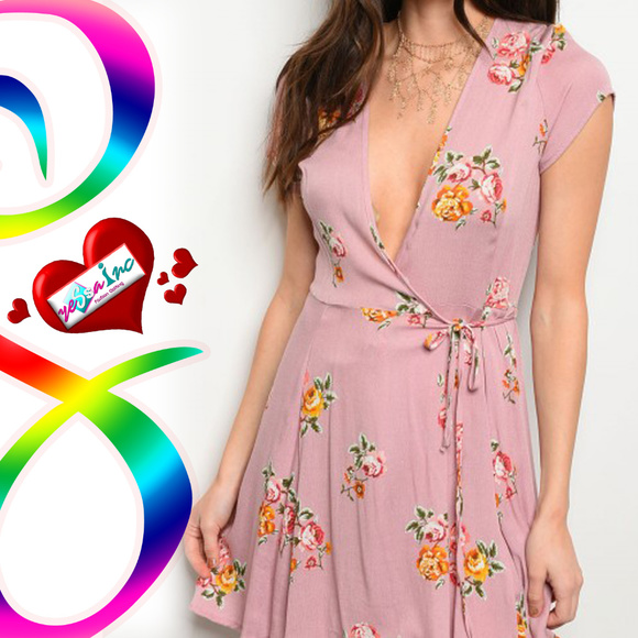 MAUVE FLORAL WRAP AROUND DRESS - Picture 2 of 5